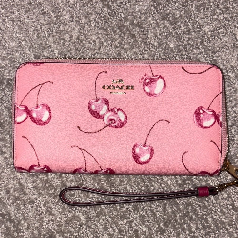 Coach Long Zip Around Wallet With Cherry Print